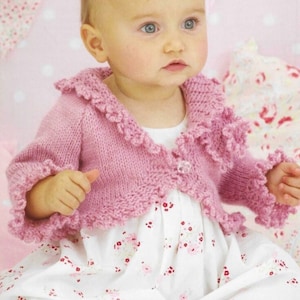 Baby Girls Frilly Bolero Cardigan PDF Knitting Pattern DK 8ply  16 - 26&quot; 0 - 6 yrs Long Sleeve Spring Jacket Downloadable