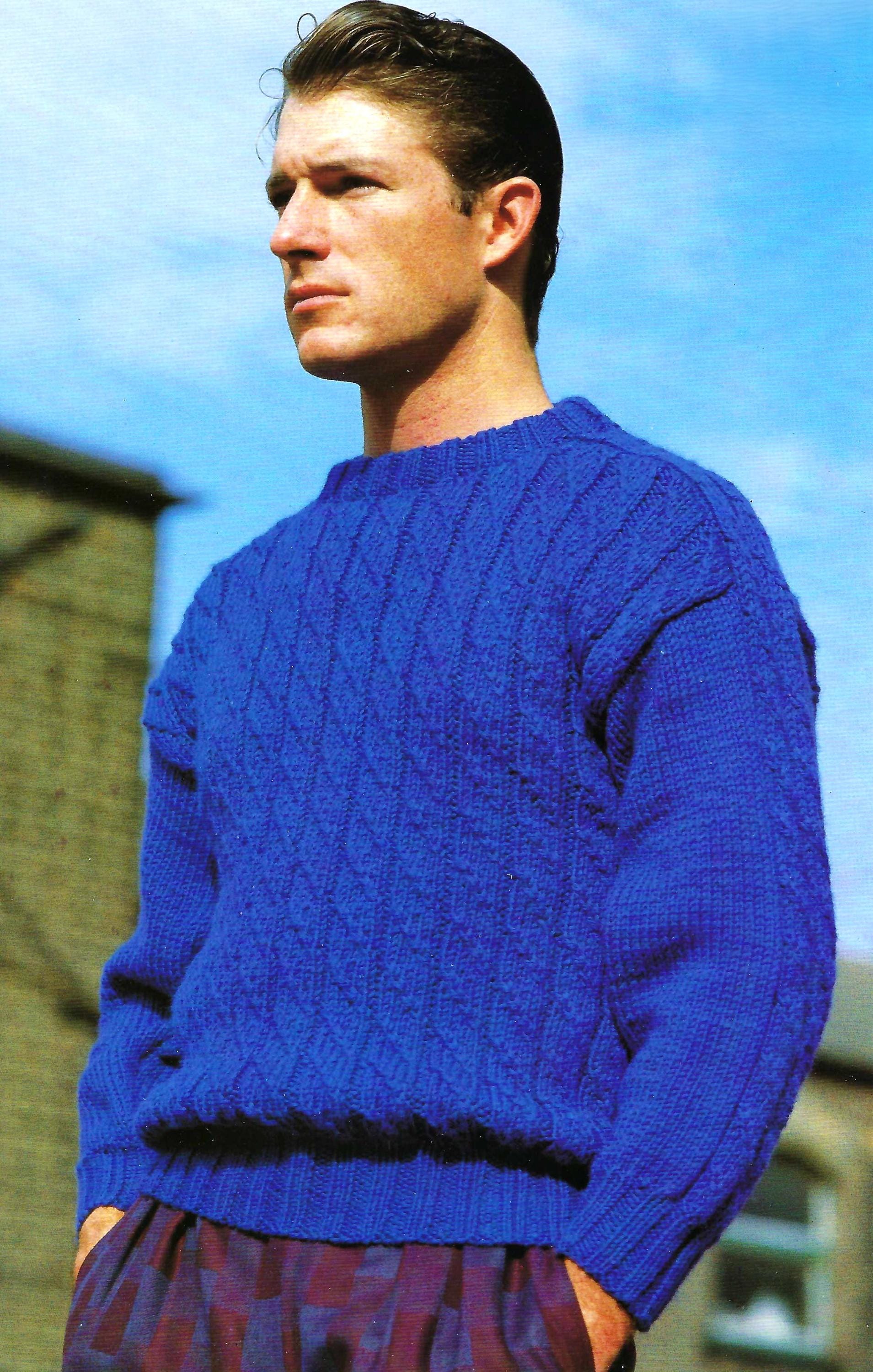Mens Chunky Saddle Shoulder Cable Sweater Jumper Pullover PDF