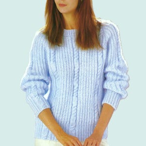 Ladies Chunky Cable Tunic Sweater Womens Long Fisherman's Rib Jumper Pullover PDF Knitting Pattern Bulky 12ply 28 - 38" Vintage Download