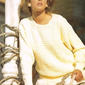 Easy Knit Ladies Guernsey Style Sampler Sweater Womens Round Neck Jumper PDF Knitting Pattern Aran 10ply Worsted 30 - 40&quot; Vintage Download