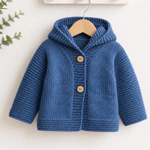 Easy Knit Baby Hooded Jacket Knitting Pattern PDF Toddler Boys Cardigan Aran 10ply Worsted 3mths - 2 yrs Download