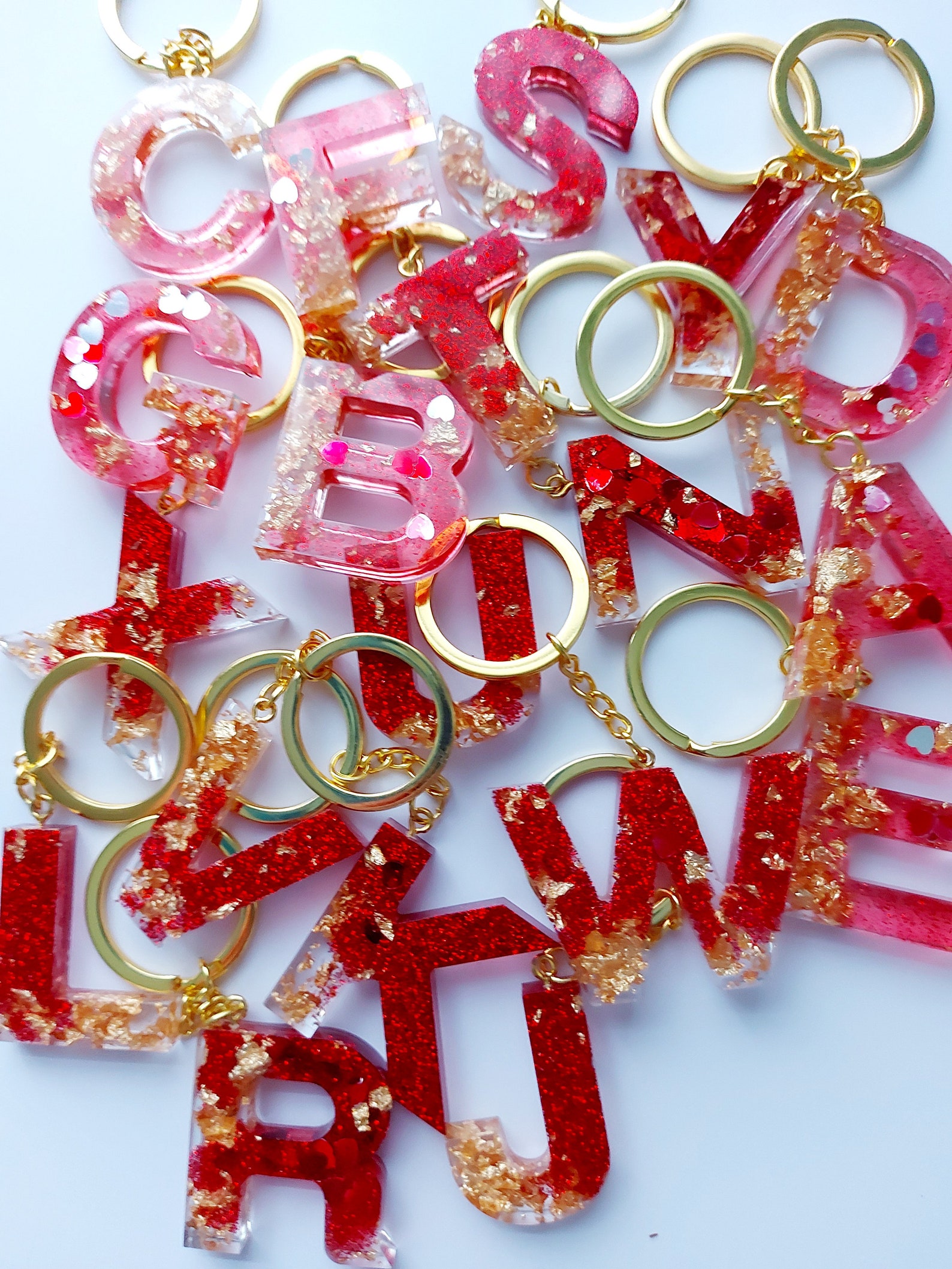 Handmade Resin Letter Keyring Key Chain Bag Charm Red heart Etsy