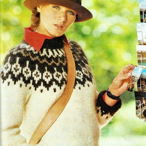 Ladies Icelandic Fair Isle Yoke Sweater Chunky Womens Yoked Jumper Pullover PDF Knitting Pattern Bulky 12ply 34 - 36&quot; Vintage Downloadable