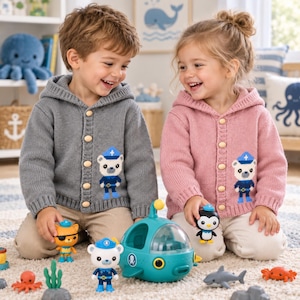 Octonauts Captain Barnacles Hooded Jacket Knitting Pattern PDF  DK Age 3mths - 6 years