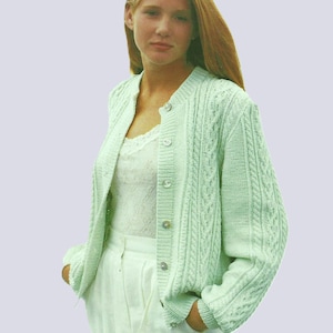 Women&#39;s Classic Cable Cardigan Knitting Pattern PDF Ladies Round Neck Jacket DK 8ply 30 - 44&quot; Plus Sizes Vintage Downloadable