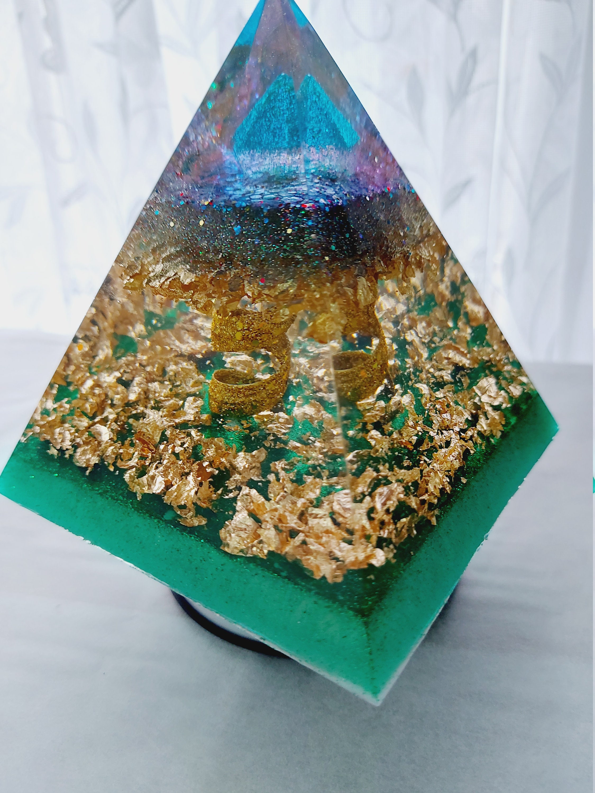 Handmade Resin Pyramid Gold Bling Glitter Green Home Decor Etsy