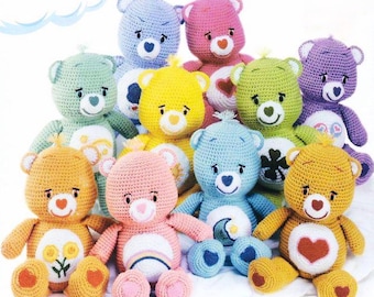 Care Bears PDF Crochet Pattern Cute Teddy Bear in 10 Designs Height 14" 35.5cm  Aran 10ply Medium Worsted Vintage Downloadable