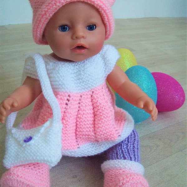 Knitting Pattern PDF Baby Dolls Clothes Leggings Hat Boots Bag Angel Top To fit height 16 - 17" DK (8 ply) Easy Beginners Downlaodable BB002