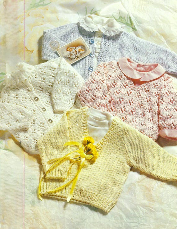 Baby Jumper/Sweater & V-Neck Cardigan Knitting Pattern – Sizes 12 To 22 (BC8)