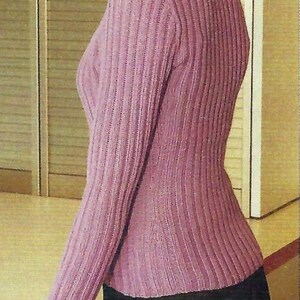 Ladies Fitted Rib Sweater Womens Figure Hugging Jumper Top PDF Knitting Pattern DK 8ply 32 - 38" Downloadable