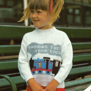 Children's Thomas Tank Engine Train Motif Sweater Jumper Baby Boys Girls PDF Knitting Pattern DK 8ply Toddler Pullover 20 - 28" 6m - 8 yrs