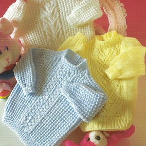 Baby Sweater x 3 Textured Design Boys Girls Raglan Jumper Toddler Pullover PDF Knitting Pattern DK 8ply 16 - 22" Newborn - 2 yrs Vintage