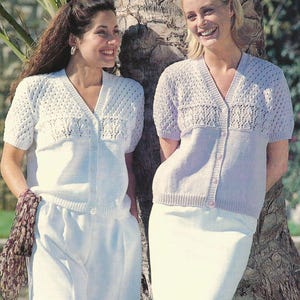 Womens Short Sleeve Summer Cardigan Ladies V Neck Jacket PDF Knitting Pattern DK 8ply 30 - 44" Vintage Download