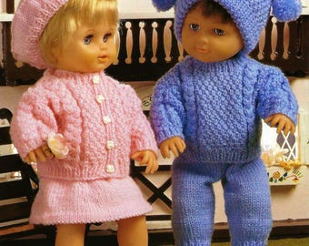 Baby Boy Girl Dolls Outfits PDF Knitting Pattern To Fit Height 12 - 22" Sweater Trousers Cardigan Skirt Beret Hat Shoes DK 8ply Downloadable