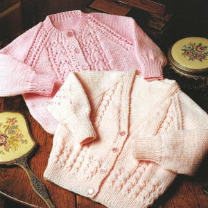 Baby Toddler Girls Raglan Cardigan 2 x Designs with Lace Border PDF Knitting Pattern DK 8ply 18 - 24" 3mths - 4 years Vintage Downloadable