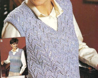 Ladies V Neck Chevron Lace Design Slipover Vest Top Womens Sleeveless Sweater PDF Knitting Pattern DK 8ply 32 - 42" Vintage Downloadable