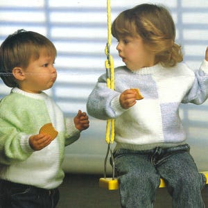 Boys Girls Children&#39;s Colour Block Patchwork Sweater Jumper Toddler PDF Knitting Pattern DK 8ply 20 - 26&quot; 18mths - 7 yrs Vintage Download