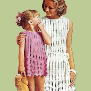 PDF Crochet Pattern Girls Womens Lacy Summer Tunic Dress Ladies Beach Coverup Sleeveless DK 8ply 24 - 40&quot; Age 3 - Adult Vintage Downloadable