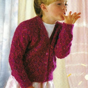 Girls Lacy V Neck Cardigan Toddler Raglan Jacket PDF Knitting Pattern DK 8ply 22 - 30&quot; Older Childs Age 1 - 10 years Vintage Downloadable