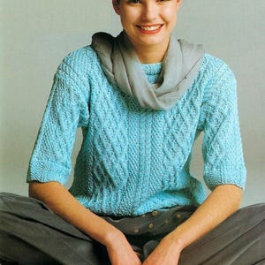 Ladies Trellis Cable Sweater Womens Short Sleeve Cotton Jumper PDF Knitting Pattern DK 8ply 30 - 40&quot; Vintage Downloadable