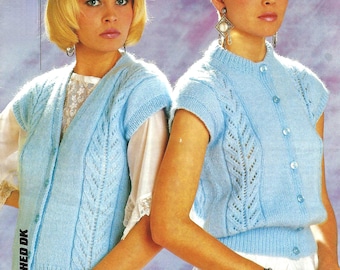 Ladies Lace Panel Short Sleeve Cardigan & Waistcoat Set Womens Summer Knit PDF Knitting Pattern DK 8ply 32 - 44" Vintage Downloadable