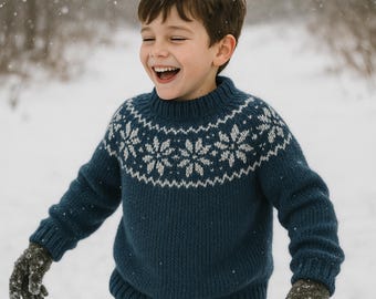 Remimi Kids Christmas Snowflake Sweater – Mock Neck Button Front Pullover For Boys & Girls (5-14 Years)