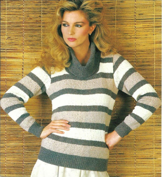 Ladies Cowl Neck Striped Sweater Women's Bold Stripe Jumper