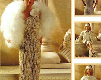 Teenage Fashion Dolls Outfit PDF Knitting Pattern Evening Dress Jacket Cable Tunic DK 8ply Doll Height 11.5" Vintage Downloadable