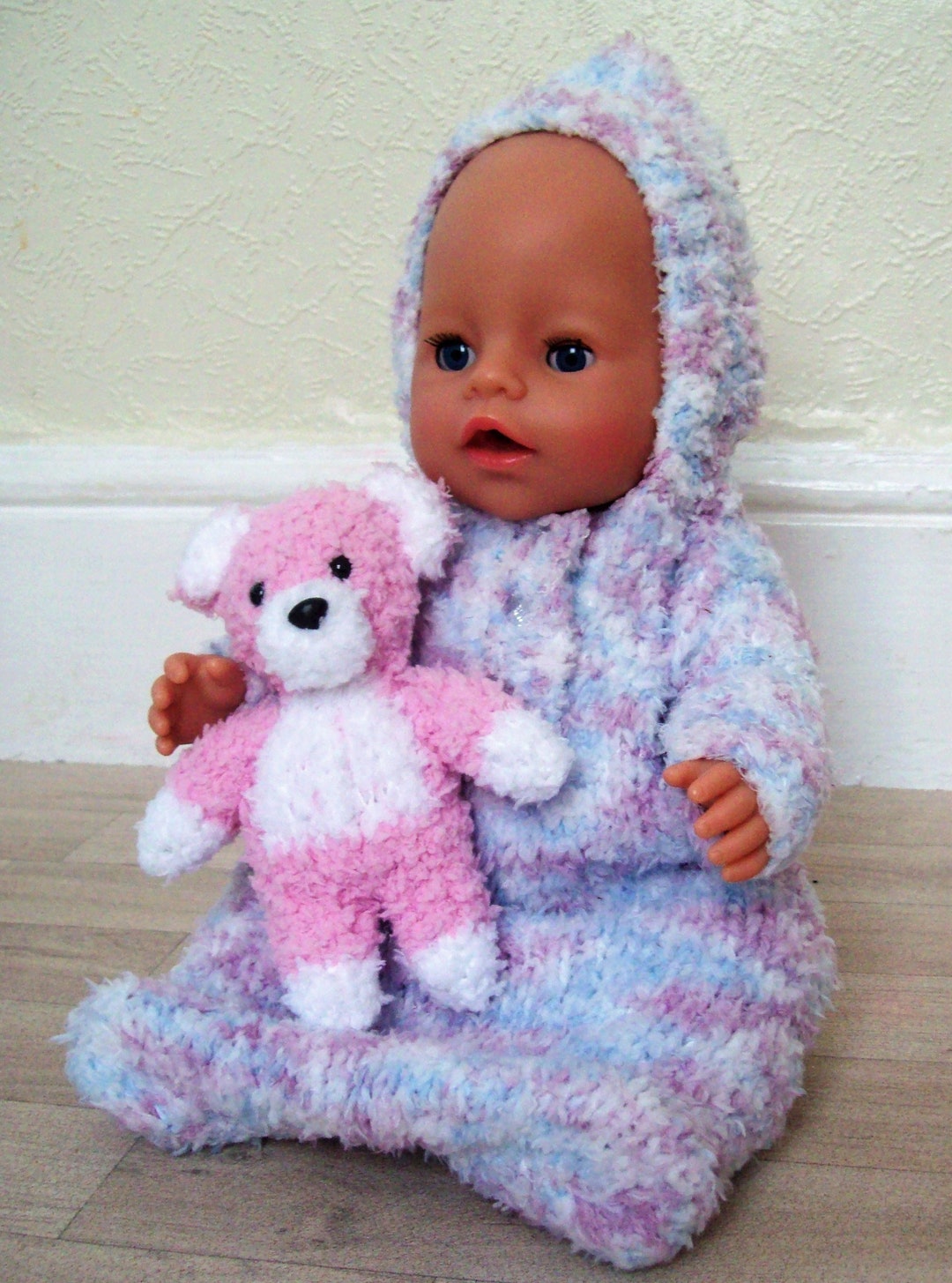 Knitting Pattern Baby Dolls Clothes Hooded Sleeping Bag Cosy Etsy