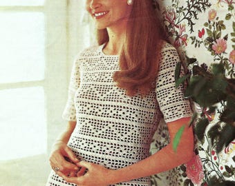 Crochet Pattern PDF Ladies Lacy Slim Fit Sweater Short Sleeve Womens Top Jumper 4ply 32 - 38" Vintage Downloadable UK Terms