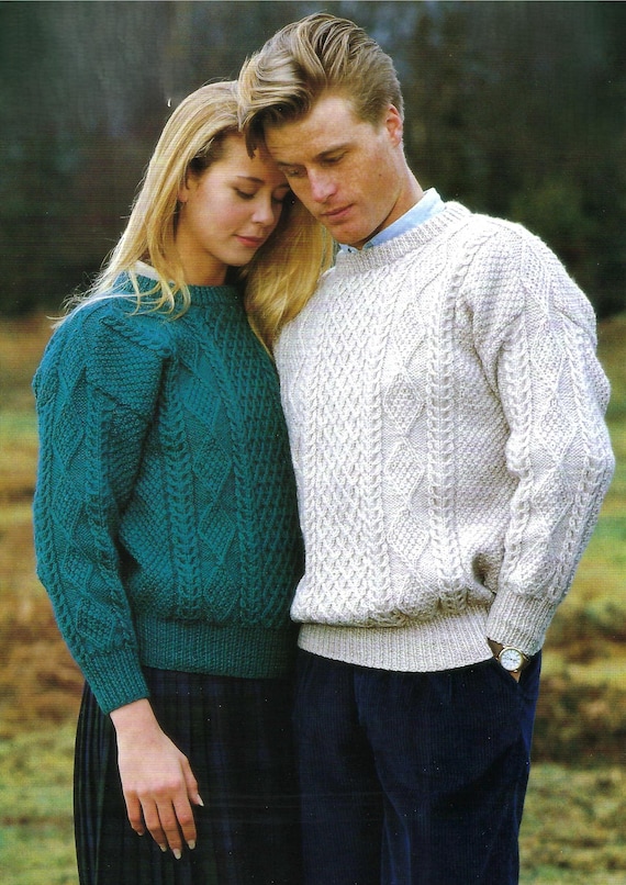 Mens Ladies Diamond Cable Sweater PDF Knitting Pattern Womens Crew