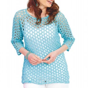 PDF Crochet Pattern Womens Mesh Sweater Beach Coverup Ladies Fishnet Tunic Jumper Cotton DK 8ply 32 - 42&quot; Downloadable