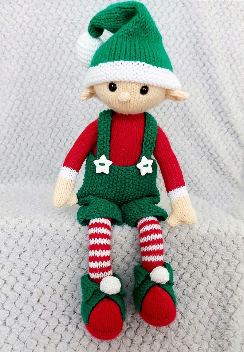 Santa's Helper Evan the Christmas Elf Toy Ornament Decoration PDF Knitting Pattern DK 8 ply Height 46cm Download Posable LH021 image 1