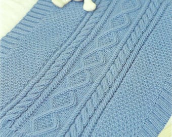 Cable Baby Blanket PDF Knitting Pattern Cot Crib or Pram Cover 18 x 24" 46 x 61cm Aran 10ply Worsted Downloadabe