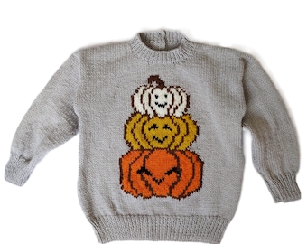 Boys Girls Pumpkin Patch Motif Sweater Spooky Season Halloween Jumper PDF Knitting Pattern DK 8ply Baby Toddler 18 - 26" 3m - 6 yrs Download