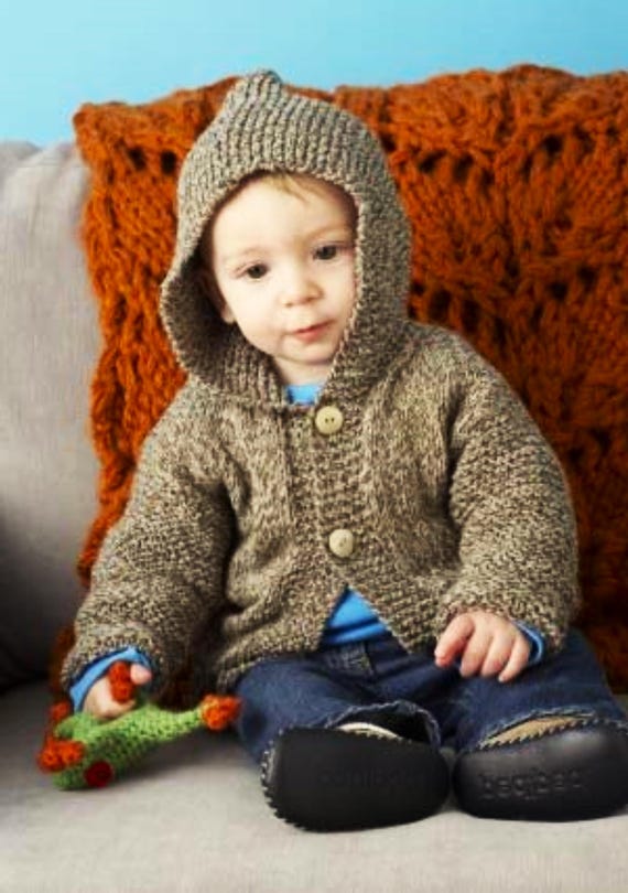 Easy Knit Baby Hooded Jacket Plain Toddler Aran Cardigan PDF