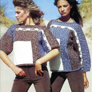 Ladies Colour Block Crop Sweater Womens Long Short Sleeve Jumper PDF Knitting Pattern Chunky Bulky 12 ply 30 - 38&quot; Vintage Downloadable