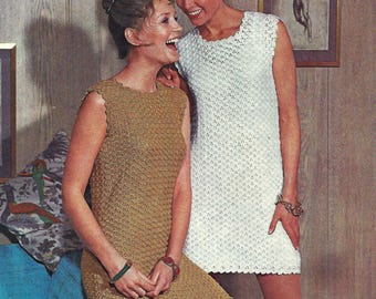 Crochet Shift Dress Pattern. Sleeveless, Summer, Short Dress in Shell Stitch, 4 Ply. 1960s Vintage Pattern. Instant Download PDF