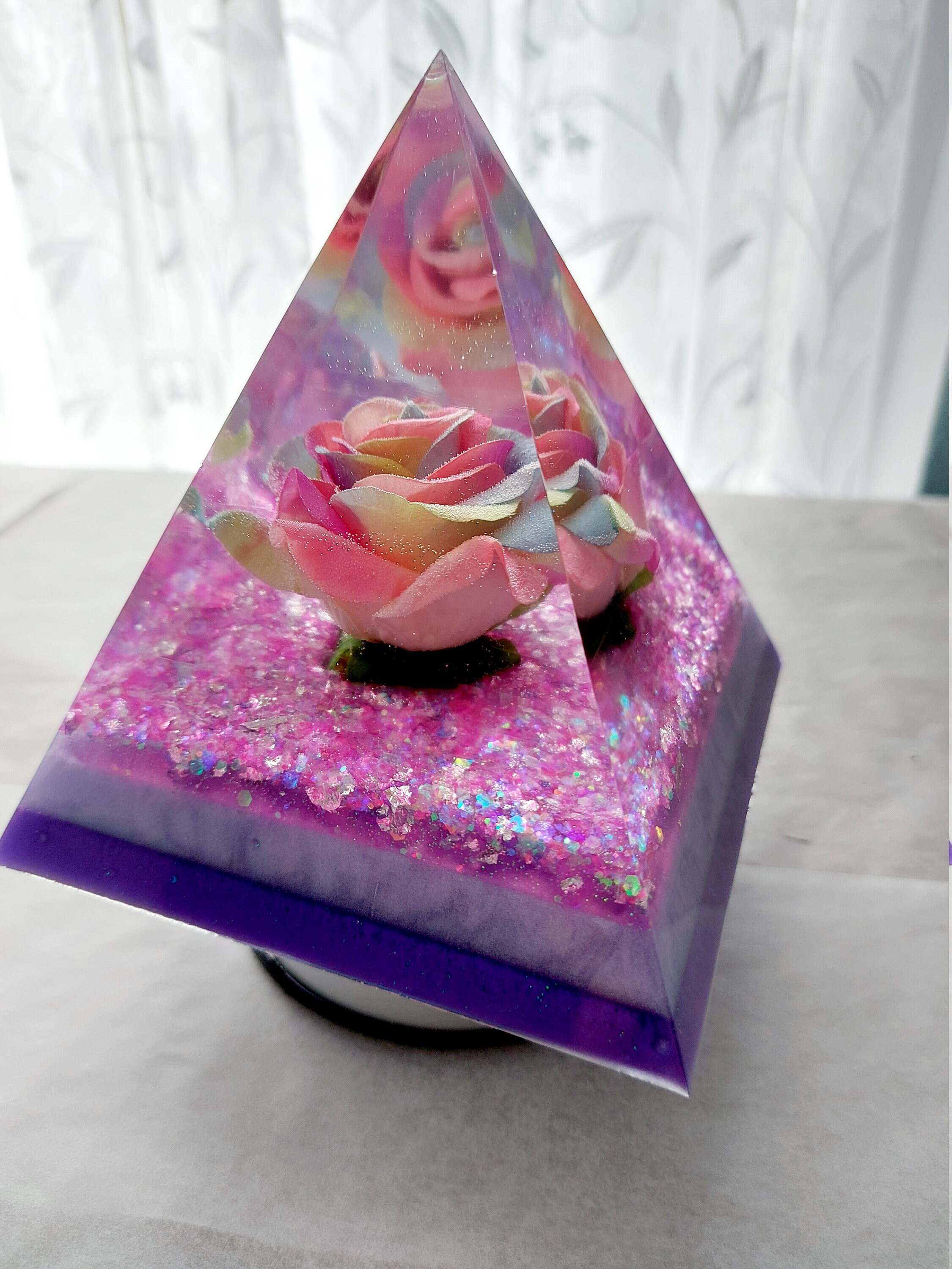 Handmade Rainbow Rose Resin Pyramid Glitter Layers Ornament Etsy