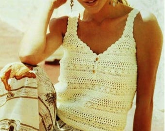 Ladies Vest Top Crochet Pattern PDF Womens Summer Beach Top Puff Stitch Sweater DK 5ply Sport 30 - 42" Downloadable