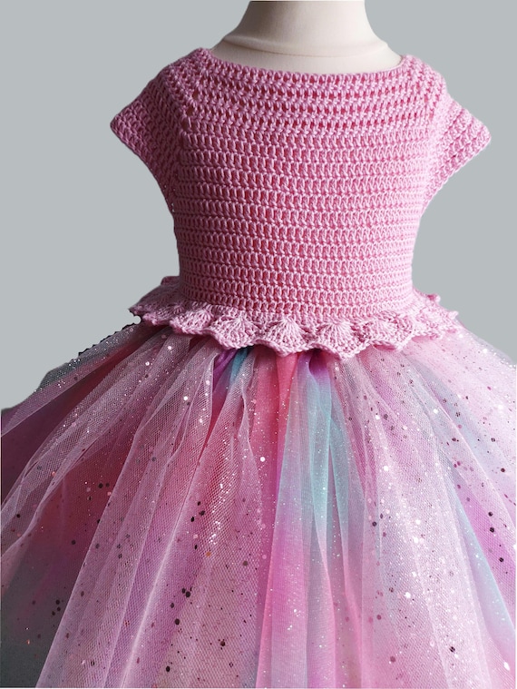 PDF Crochet Pattern Girls Tulle Tutu Dress Flowergirl Party Outfit Fairy Costume Fancy Dress up Cotton DK 8ply Age 0 - 8 Baby Toddler Gown