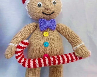 Gingerbread Man Christmas Toy Ornament Candy Cane Decoration Holly Hat PDF Knitting Pattern DK ( 8 ply ) Height 37cm Instant Download LH026