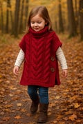 Knitting Pattern PDF Quick Easy Knit Girls Super Chunky Cable Poncho Tabard Slipover Vest Sweater Age 1 - 15 Button Side Polo Neck Download