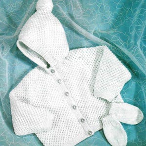 Hooded Baby Jacket Textured Cardigan PDF Knitting Pattern DK 8ply 18 - 21&quot; 3 - 18mths Vintage Downbloadable