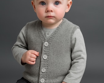Easy Knit Baby Toddler Boys Girls Plain Cardigan & Waistcoat Sleeveless Vest PDF Knitting Pattern DK 8ply 16 - 26" Age 0 - 7 yrs Download