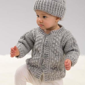 Baby Boys Girls Crochet Cardigan & Beanie Hat PDF Pattern Childs Cable Jacket DK 8ply 16 - 22&quot; Age 0 - 2 years Toddler Downloadable