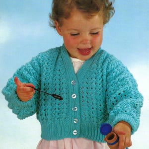 Easy Knit Girls V Neck Lacy Cardigan Toddler Summer Jacket PDF Knitting Pattern DK 8ply 24 - 30&quot; Age 3 - 10 years Vintage Downloadable