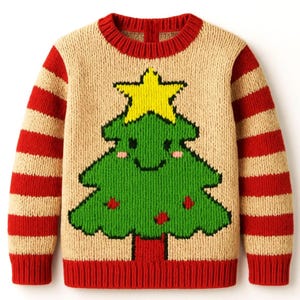 Childs Cute Christmas Tree Motif Sweater Boys Girls Festive Jumper PDF Knitting Pattern Baby Toddler DK 8ply 18 - 26&quot; 3mth - 7 yrs Download
