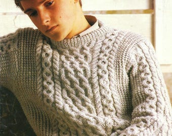 Mens Celtic Cable Sweater PDF Knitting Pattern Gents Irish Knot Jumper Crew Neck Pullover 34 - 40" Aran 10ply Worsted Vintage Downloadable