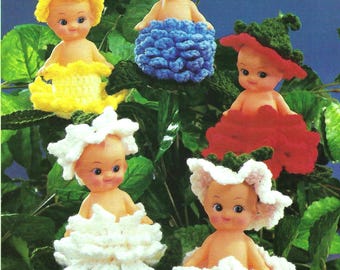 PDF Crochet Pattern Air Freshener Flower Bud Little Dolls Clothes Outfit DK 8ply Height 4 & 4.5" Cupid Doll Vintage Downloadable